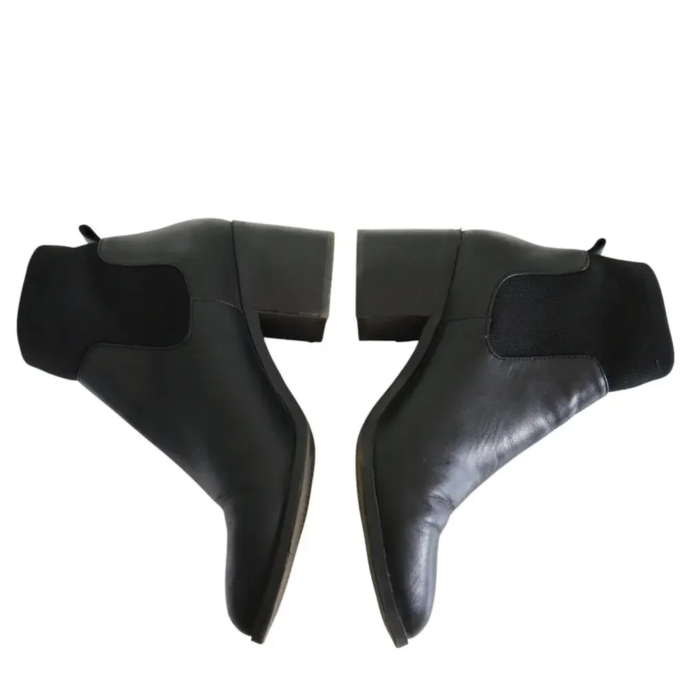 Steve Madden Womens Erika Bootie Size 8 Black Leather Stretchy Sock Stacked Heel